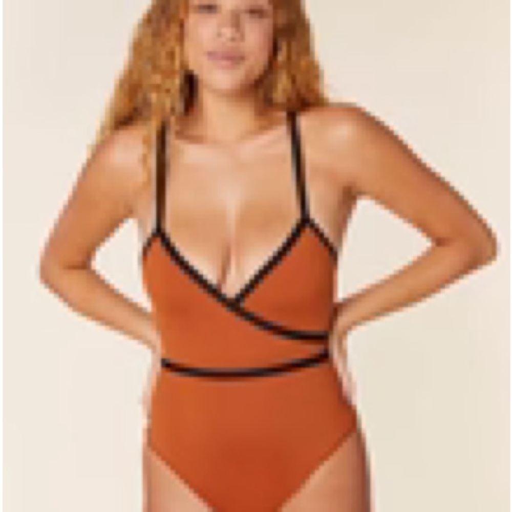 Rust One-Piece Swimsuit with Black Trim